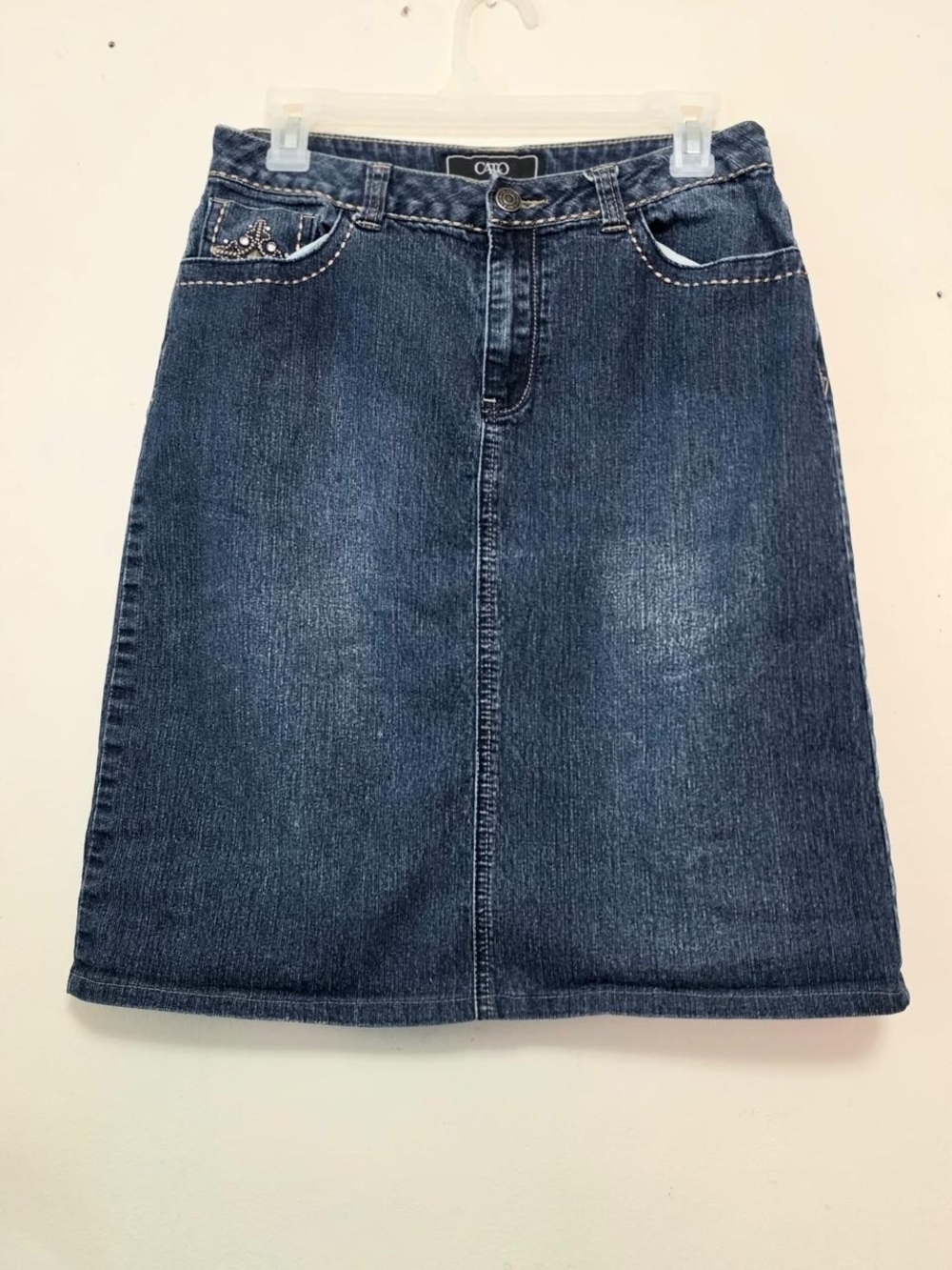 2000s Y2k Bedazzled Cross Denim Skirt Size 8 - Picture 2 of 4